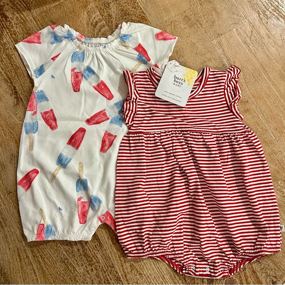 Burt’s Bees Cotton Romper Set for 4th of July-Girls 12 month-NWT